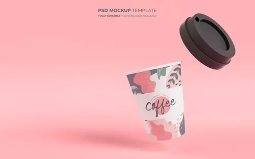饮料咖啡纸质带盖茶杯品牌包装设计提案PSD样机模板 Coffee cups mockup