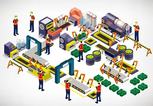 工业机械设备3D信息图形概念场景等距矢量插图设计素材Factory 3D graphic