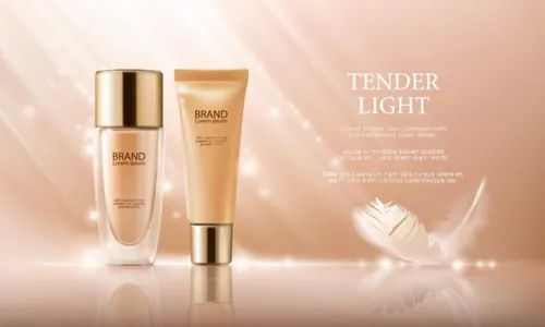 粉色化妆品护肤品洗彩妆精华产品广告矢量3D插图设计素材Cosmetic products ad