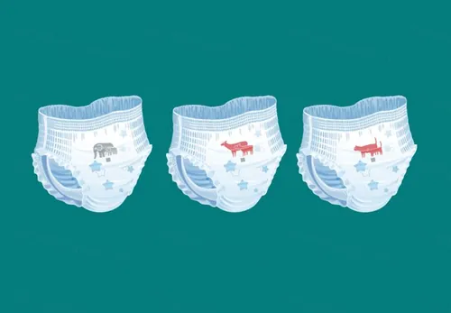 卡通手绘婴儿宝宝纸尿裤尿布三维立体插图矢量设计素材Baby diapers