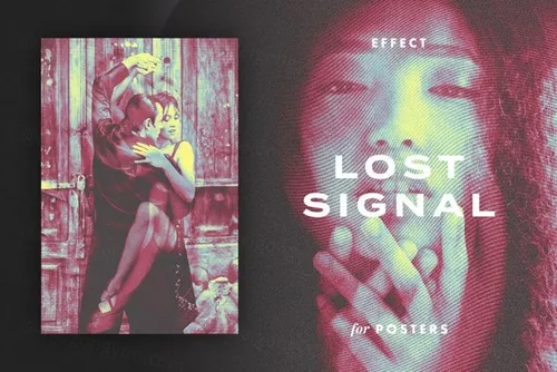 未来派迷幻颓废半色调信号故障失真位移图片特效 Lost Si