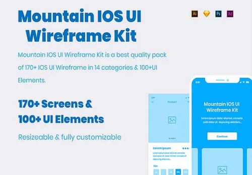 高品质蓝色170+移动iOS UI线框工具包Mountain iOS UI Wi