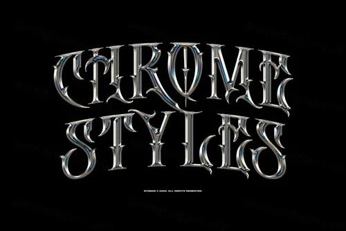 80年代复古哥特蒸汽波金属字体特效PSD模板素材 Chrome Text Styles