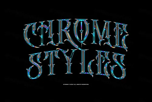 80年代复古哥特蒸汽波金属字体特效PSD模板素材 Chrome Text Styles