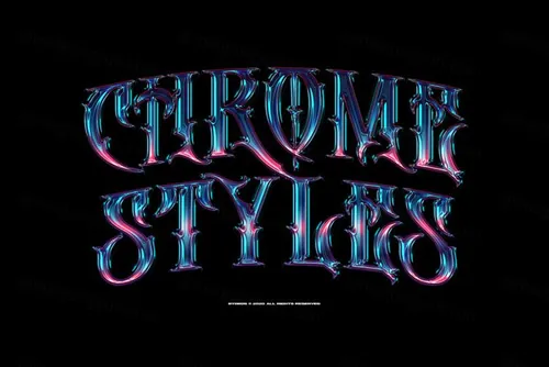 80年代复古哥特蒸汽波金属字体特效PSD模板素材 Chrome Text Styles