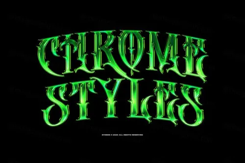 80年代复古哥特蒸汽波金属字体特效PSD模板素材 Chrome Text Styles