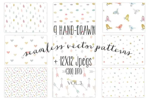 小清新插画无缝背景9 colorful seamless patterns