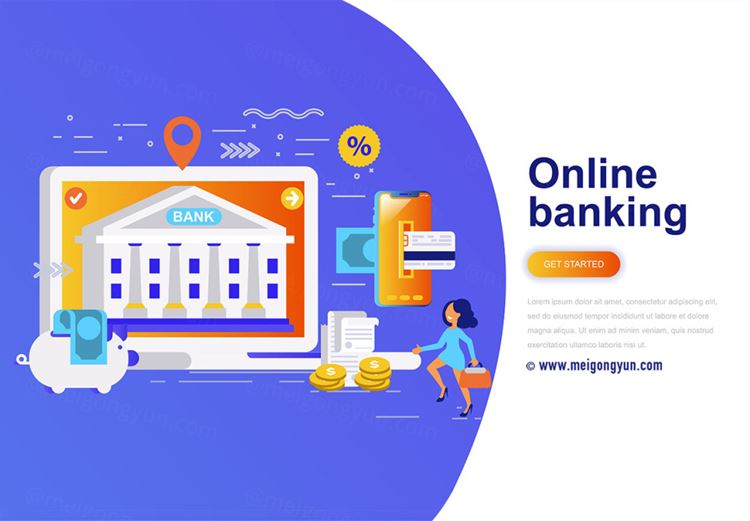 团队精神与现代商业网上银行概念插图AI矢量设计素材