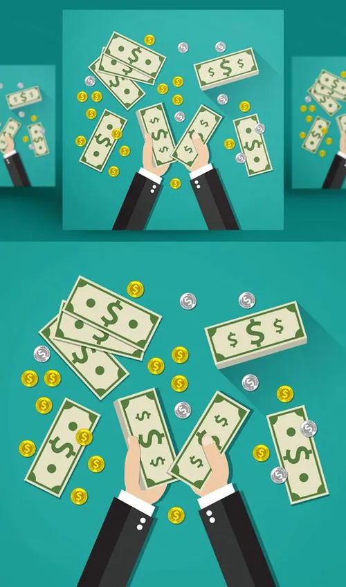 金融财务金币商人绿色背景数现金平面设计矢量插图设计素材Income concept