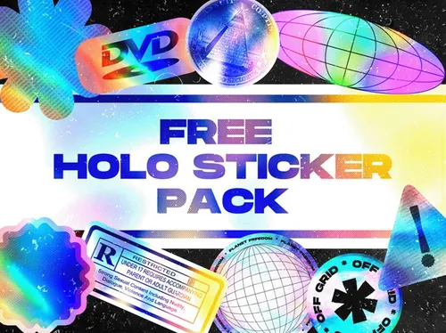 潮流镭射全息渐变贴纸PNG素材免费下载 Holo Stick