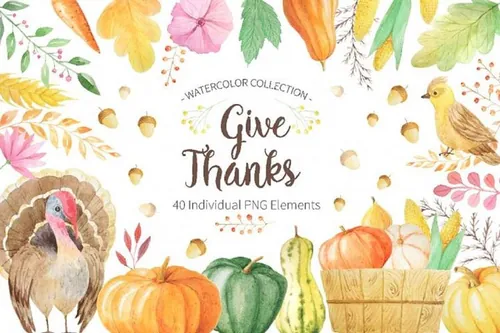 感恩节专题活动水彩插画元素PNG合集包 Watercolor