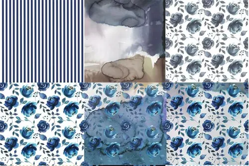 靛蓝水彩花卉剪贴画 Indigo Blue Watercol