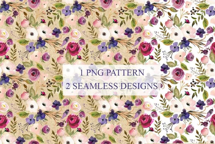 薰衣草色与蓝色水彩花卉剪贴画 Lavender  Blue