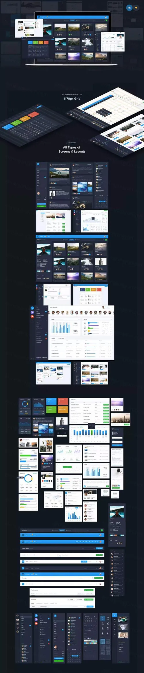 用户后台仪表盘（Dashboard）界面套装专业版【PSD，sketc