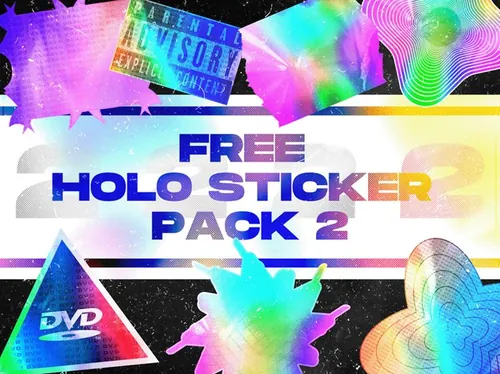 潮流镭射全息渐变贴纸PNG素材免费下载 Holo Stick