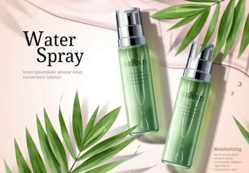 Ai矢量清爽绿色化妆护肤品精华爽肤水海报设计素材Cosmetic vector Poster