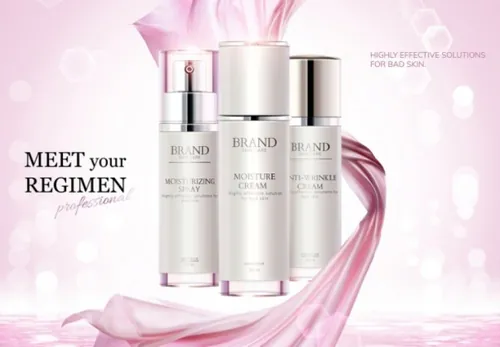 Ai矢量粉色化妆护肤品精华套装海报设计素材Cosmetic vector Poster