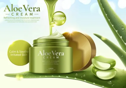 Ai矢量绿色芦荟保湿化妆护肤品面霜海报设计素材Cosmetic vector Poster