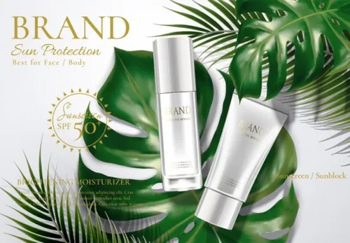 Ai矢量绿色化妆护肤品防晒霜海报设计素材Cosmetic vector Poster