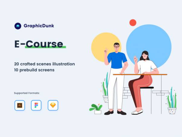 在线课程主题场景插画素材