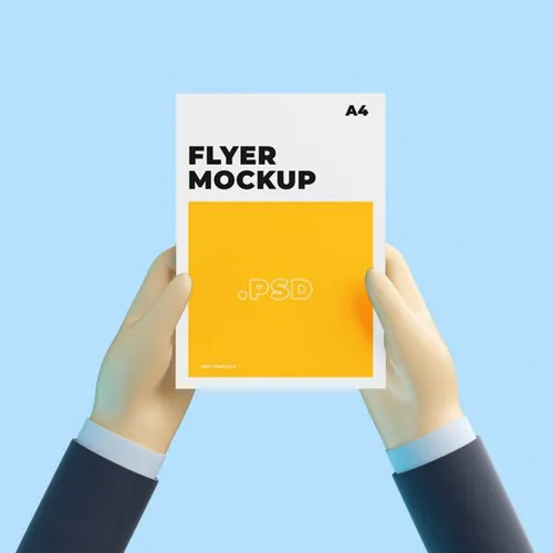 3D卡通手持传单海报设计提案样机PSD模板 3d cartoon hand with flyer mockup