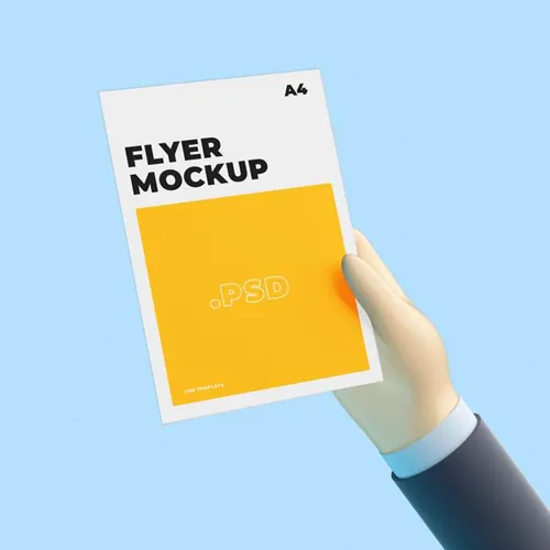 3D卡通手持传单海报设计提案样机PSD模板 3d cartoon hand with flyer mockup