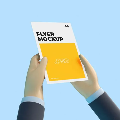 3D卡通手持传单海报设计提案样机PSD模板 3d cartoon hand with flyer mockup