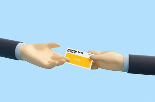 3D卡通手持传单海报设计提案样机PSD模板 3d cartoon hand with flyer mockup