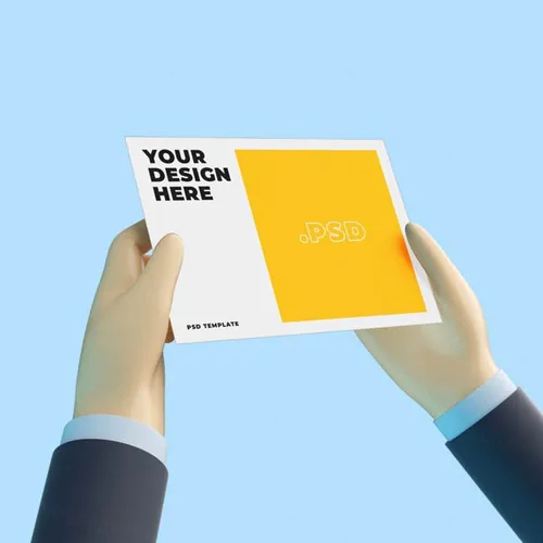 3D卡通手持传单海报设计提案样机PSD模板 3d cartoon hand with flyer mockup