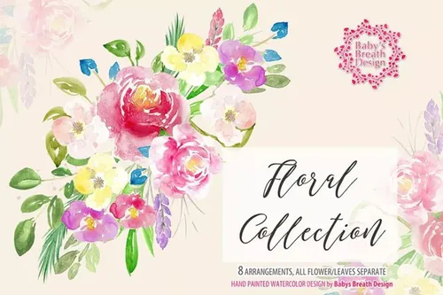 水彩花卉插画剪贴画 Watercolor Floral design