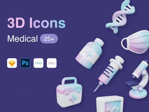 25个独特的三维立体医疗元素图标集 3D Medical Icons