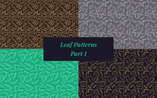无缝矢量叶子图案手绘图 Seamless Vector Leaf Patterns Hand Drawings