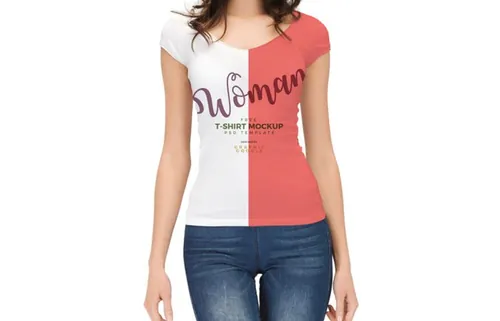 女性T恤贴图样机PSD模板Woman With T-Shirt Mockup PSD Template