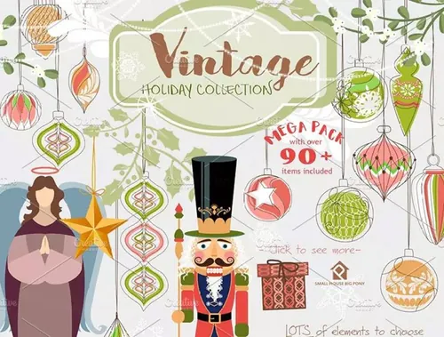 复古节日元素水彩剪贴画 Vintage Holiday Co