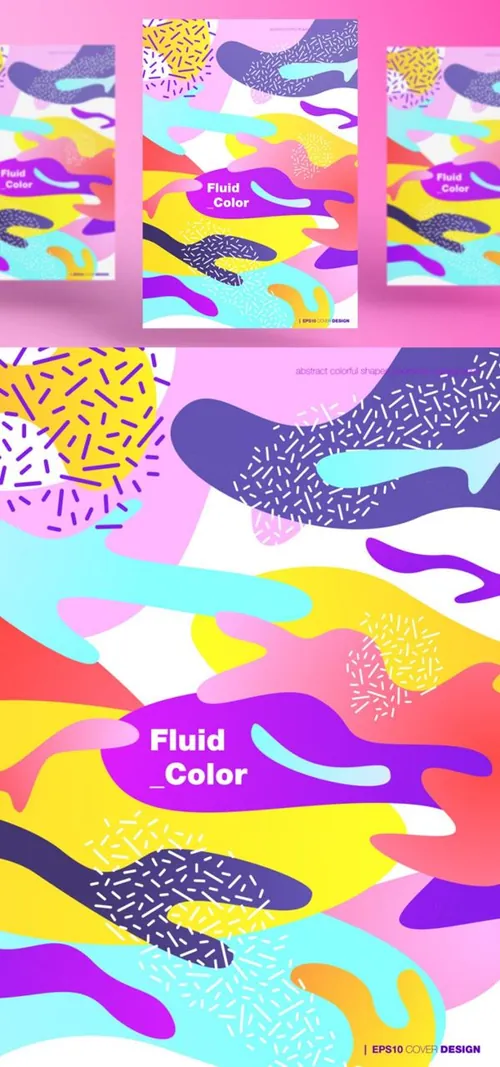 孟菲斯彩色流体渐变抽象形状封面设计矢量海报素材