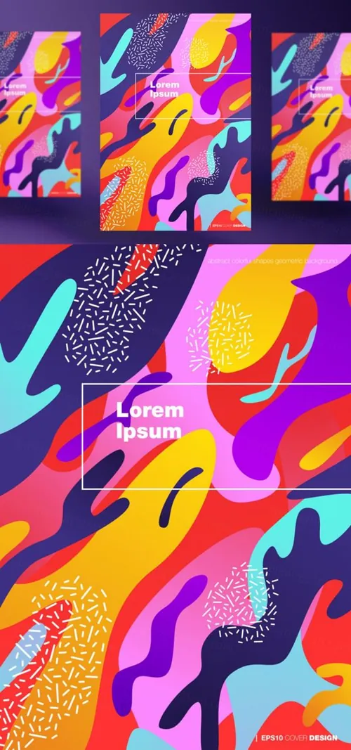 孟菲斯彩色流体渐变抽象形状封面设计矢量海报素材