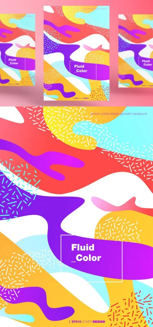 孟菲斯彩色流体渐变抽象形状封面设计矢量海报素材