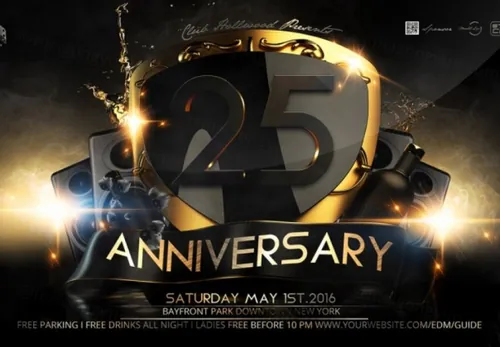 欧美风黑金炫酷周年纪念庆祝派对狂欢夜邀请函请柬海报PSD设计素材Anniversary Party
