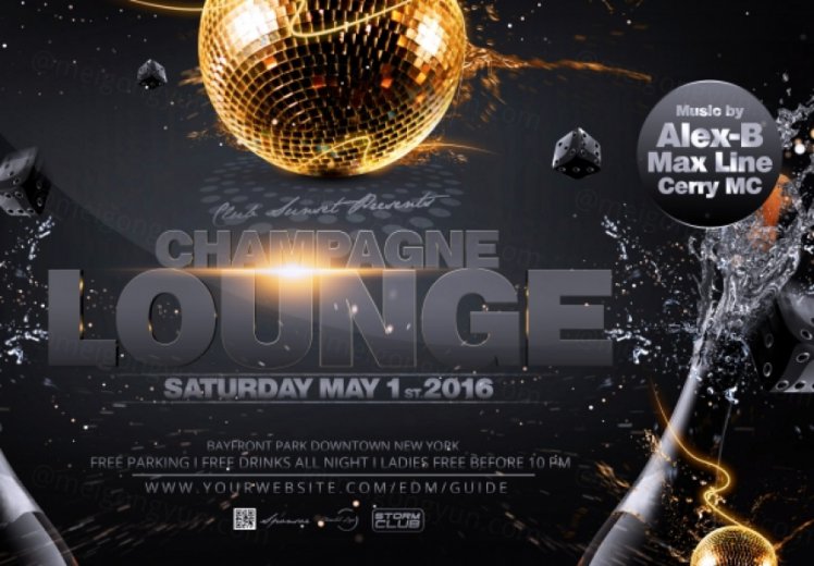 欧美风黑金炫酷香槟派对狂欢夜邀请函请柬海报PSD设计素材Champagne Party Flyer