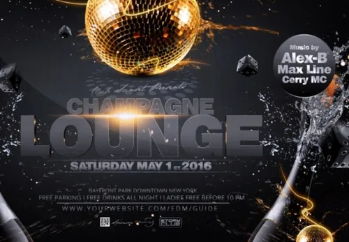 欧美风黑金炫酷香槟派对狂欢夜邀请函请柬海报PSD设计素材Champagne Party Flyer