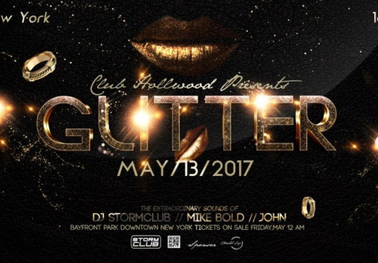 欧美风黑金炫酷科技感节日纪念庆祝派对狂欢夜邀请函门票海报PSD设计素材Glitter