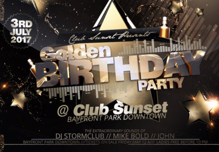 欧美风黑金炫酷生日纪念庆祝派对狂欢夜邀请函海报PSD设计素材Golden Birthday Party