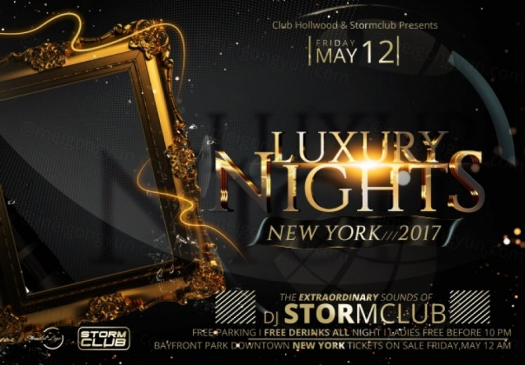 欧美风黑金炫酷节日纪念庆祝派对狂欢奢华之夜邀请函海报PSD设计素材Luxury Nights