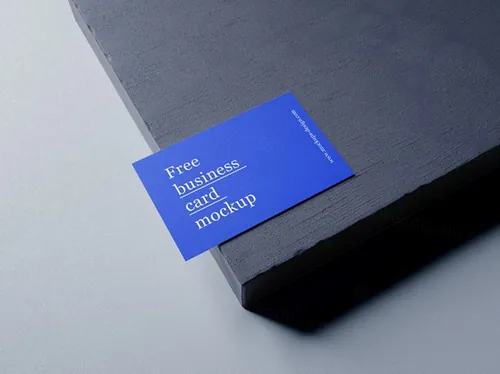 放在石板上的名片场景设计展示样机模板 Business Cards Mockup 85×55 mm