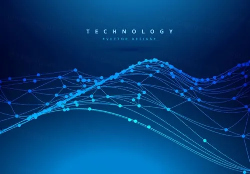 蓝色科技感高清背景震撼粒子球形波纹未来连接互联网大数据AI矢量设计素材模板2271