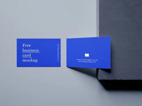 放在石板上的名片场景设计展示样机模板 Business Cards Mockup 85×55 mm