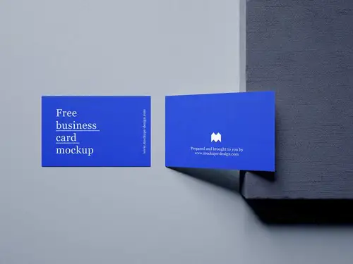 放在石板上的名片场景设计展示样机模板 Business Cards Mockup 85×5