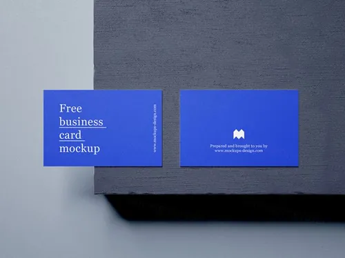 放在石板上的名片场景设计展示样机模板 Business Cards Mockup 85×55 mm