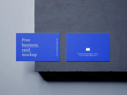 放在石板上的名片场景设计展示样机模板 Business Cards Mockup 85×5