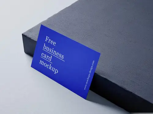 放在石板上的名片场景设计展示样机模板 Business Cards Mockup 85×5